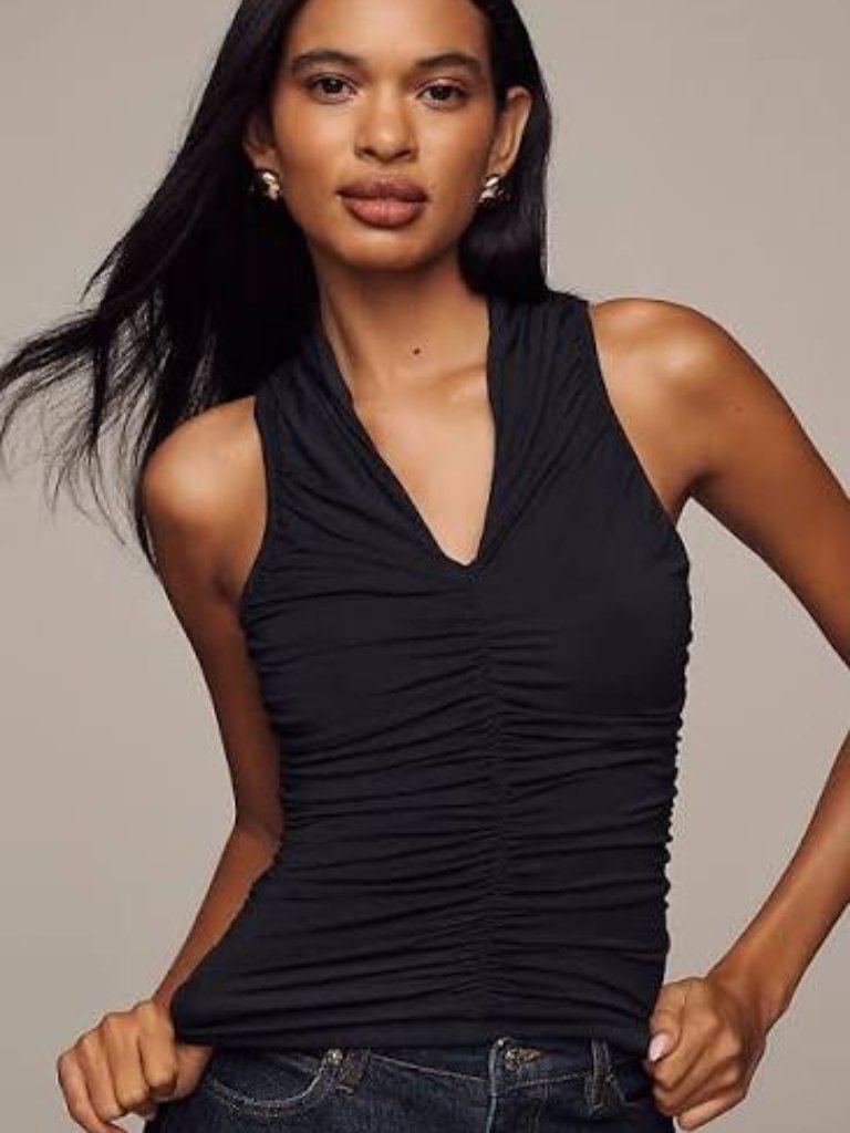 Maeve Ruched V-Neck Sleeveless Tank Top